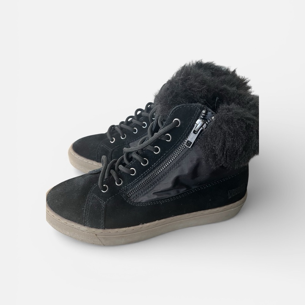 Cougar Black Suede Faux Fur Lined Ankle Boots Side Zip Size 7
